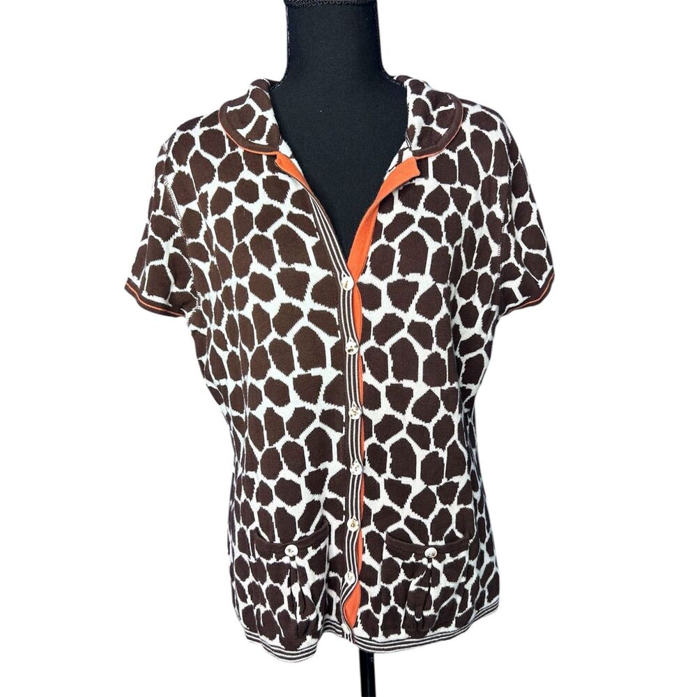 Talbots Womens‎ Giraffe Print Sweater Sz L Cotton Chic Avant Garde Maximalist